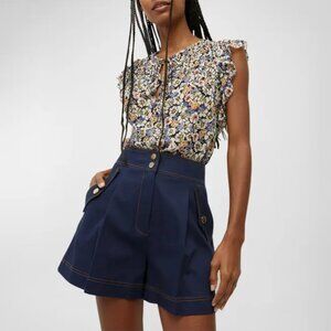 Veronica Beard Ayan Floral Silk Top Black Multi Silk Size 12 Like New